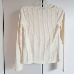 Evereve Cream Ribbed Long Sleeve Top